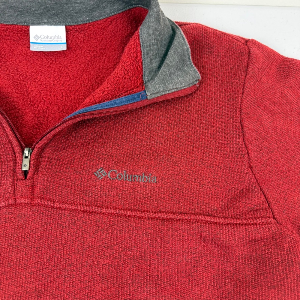 Columbia Mens Red Heathered Sweater Fleece Quarter Zip Pullover Jacket Large - Picture 7 of 9